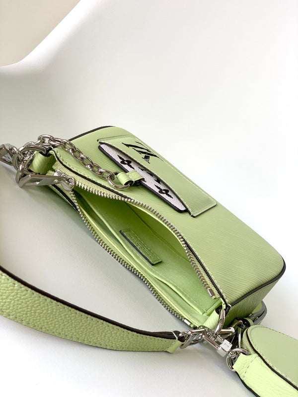 LV Marellini 19cm Pelle bovina Epi Grain verde Metallo HW