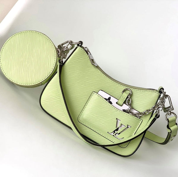 LV Marellini 19cm Pelle bovina Epi Grain verde Metallo HW