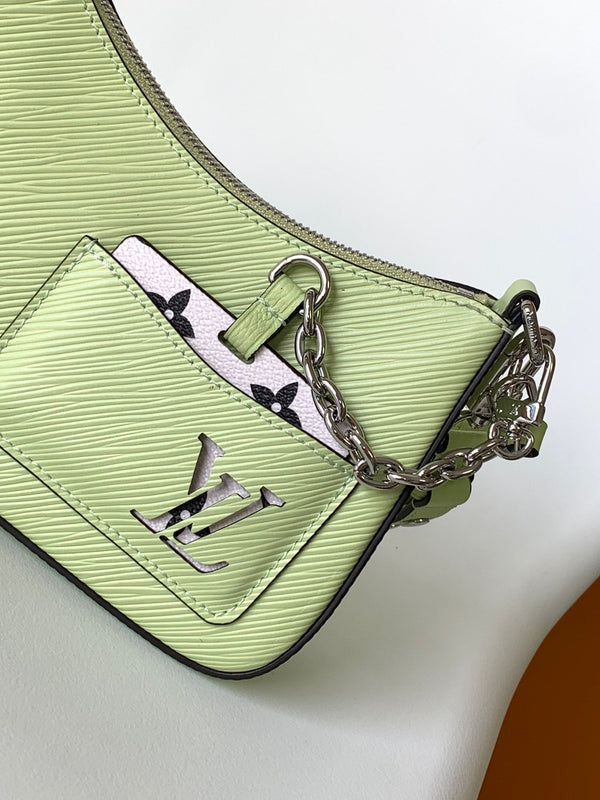 LV Marellini 19cm Pelle bovina Epi Grain verde Metallo HW
