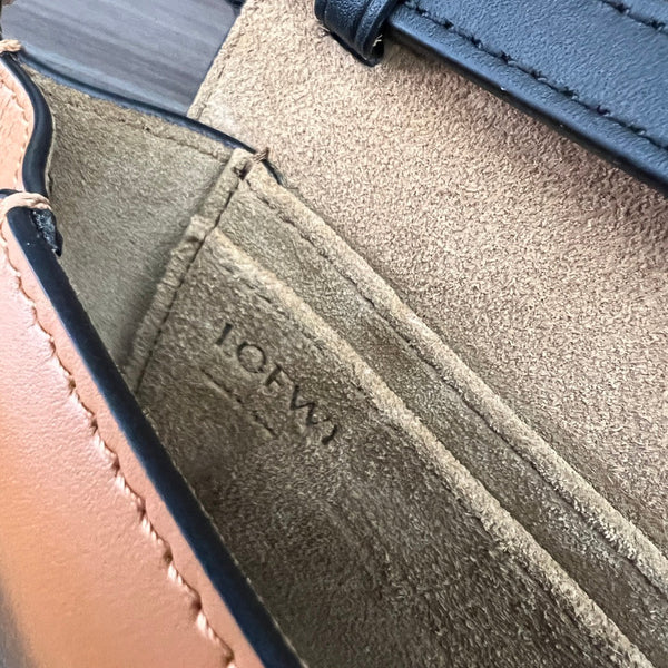 Mini Gate Dual bag in soft calfskin and jacquard Black and Tan smooth caflskin