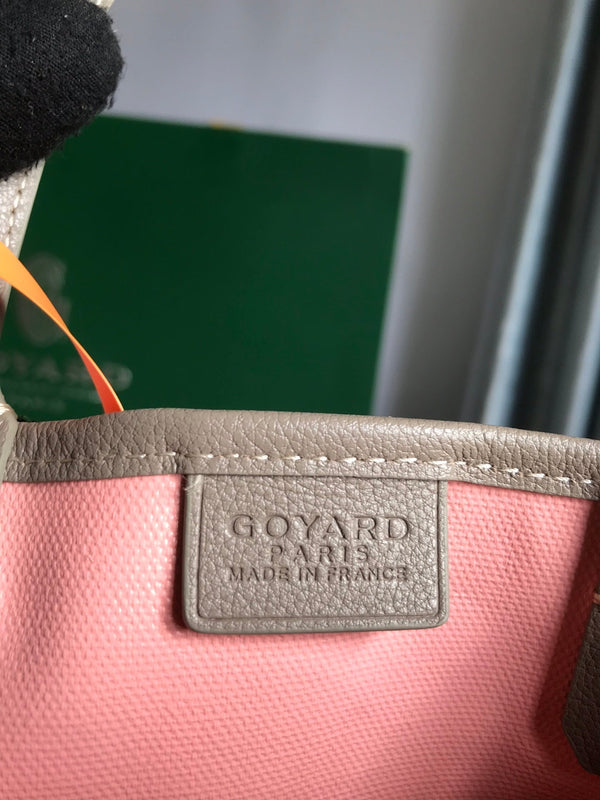 BORSA POITIERS CLAIRE-VOIE 24 IN TELA GOYARDINE GRIGIA MIX ROSA E PELLE DI VITELLO