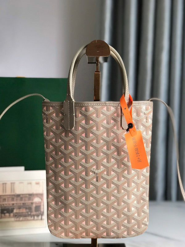 BORSA POITIERS CLAIRE-VOIE 24 IN TELA GOYARDINE GRIGIA MIX ROSA E PELLE DI VITELLO