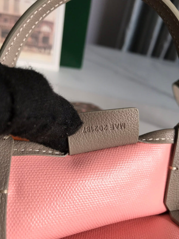 BORSA POITIERS CLAIRE-VOIE 24 IN TELA GOYARDINE GRIGIA MIX ROSA E PELLE DI VITELLO