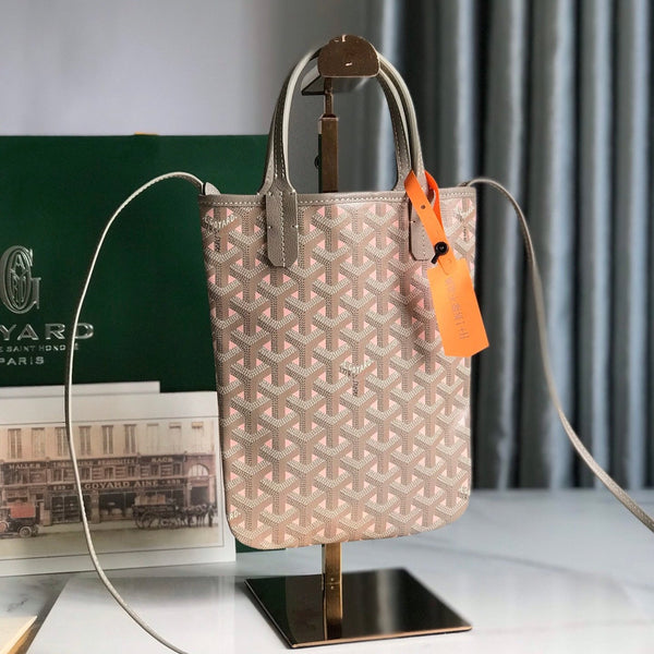 BORSA POITIERS CLAIRE-VOIE 24 IN TELA GOYARDINE GRIGIA MIX ROSA E PELLE DI VITELLO