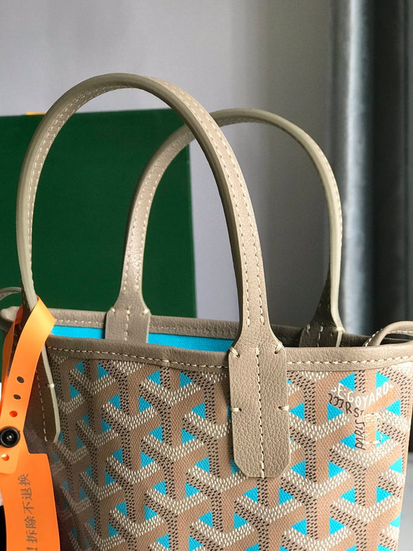 BORSA POITIERS CLAIRE-VOIE 24 IN TELA GOYARDINE GRIGIO MIX BLU E PELLE DI VITELLO