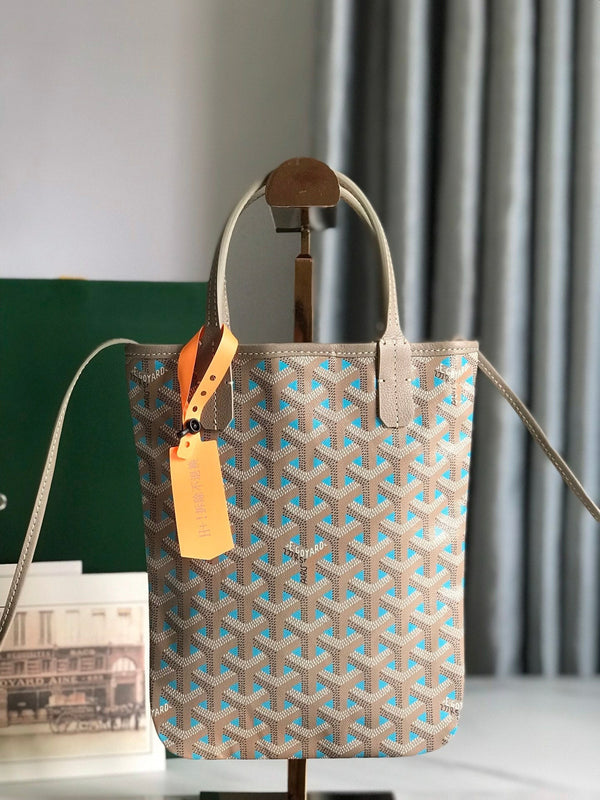BORSA POITIERS CLAIRE-VOIE 24 IN TELA GOYARDINE GRIGIO MIX BLU E PELLE DI VITELLO