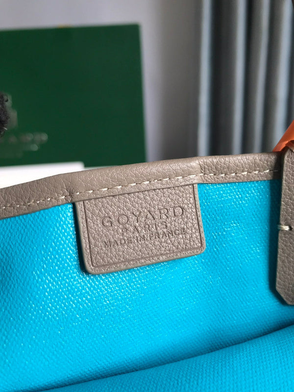 BORSA POITIERS CLAIRE-VOIE 24 IN TELA GOYARDINE GRIGIO MIX BLU E PELLE DI VITELLO