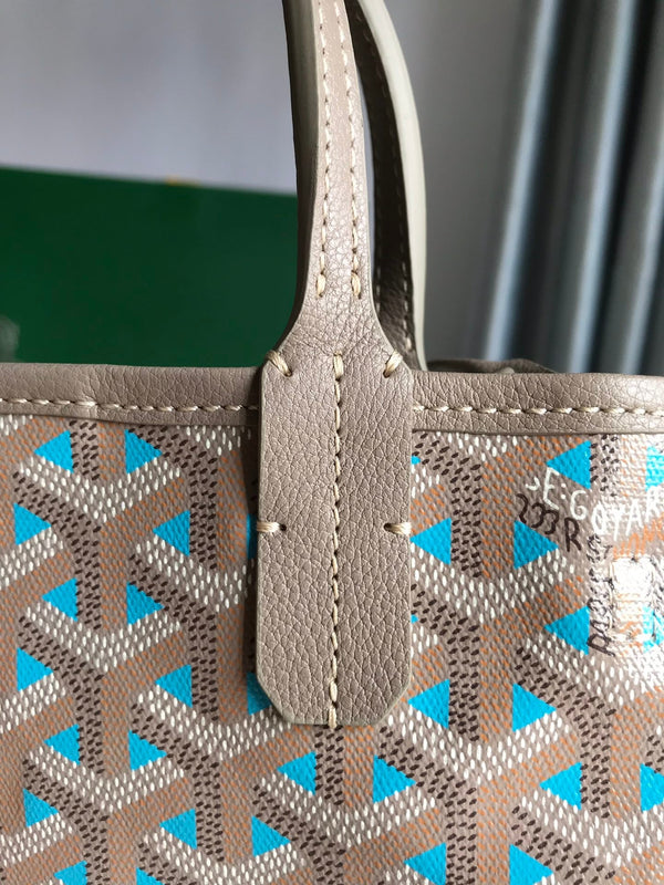 BORSA POITIERS CLAIRE-VOIE 24 IN TELA GOYARDINE GRIGIO MIX BLU E PELLE DI VITELLO
