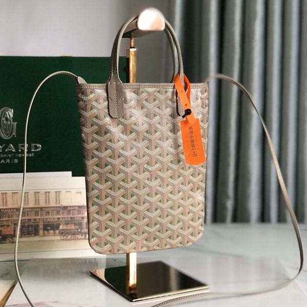 BORSA POITIERS CLAIRE-VOIE 24 IN TELA GOYARDINE GRIGIO MIX VERDE E PELLE DI VITELLO