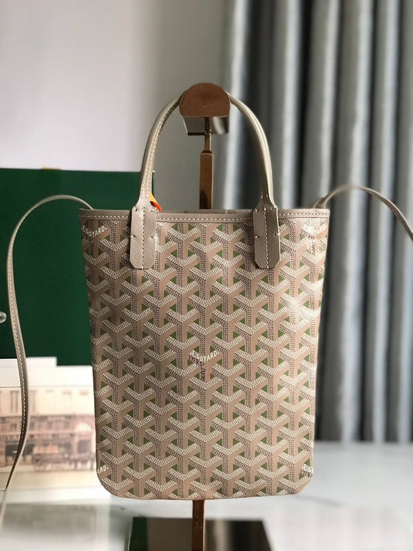 BORSA POITIERS CLAIRE-VOIE 24 IN TELA GOYARDINE GRIGIO MIX VERDE E PELLE DI VITELLO