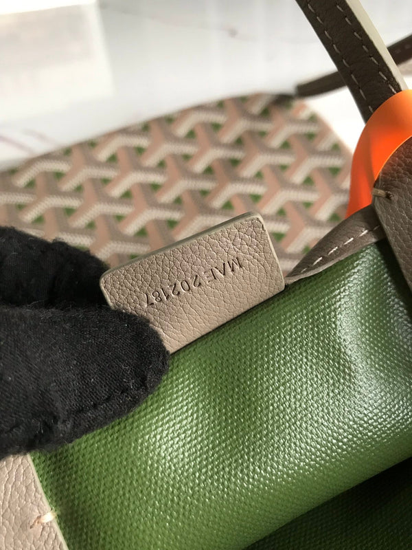 BORSA POITIERS CLAIRE-VOIE 24 IN TELA GOYARDINE GRIGIO MIX VERDE E PELLE DI VITELLO