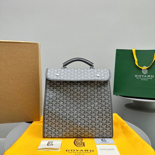 ZAINO LEGER 37 IN TELA GOYARDINE GRIGIA CON RIFINITURE IN PELLE DI VITELLO
