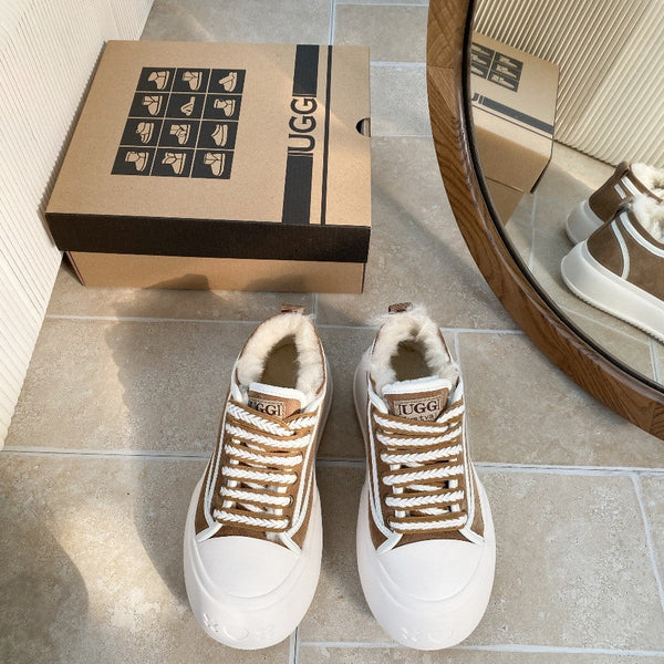 UGG Casual Sports Sneakers Brown White Suede Wool Rubber 512824