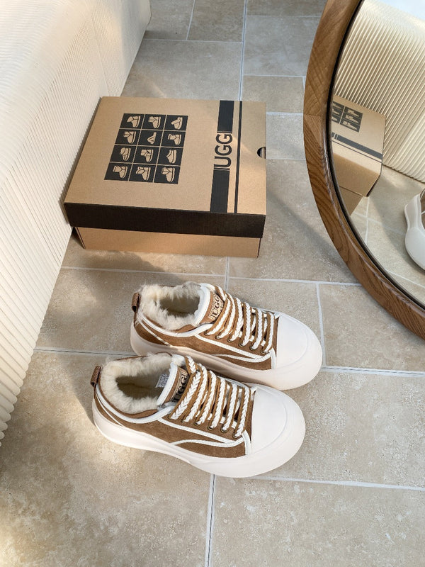 UGG Casual Sports Sneakers Brown White Suede Wool Rubber 512824