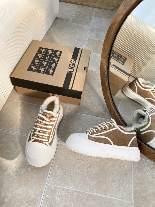 UGG Casual Sports Sneakers Brown White Suede Wool Rubber 512824