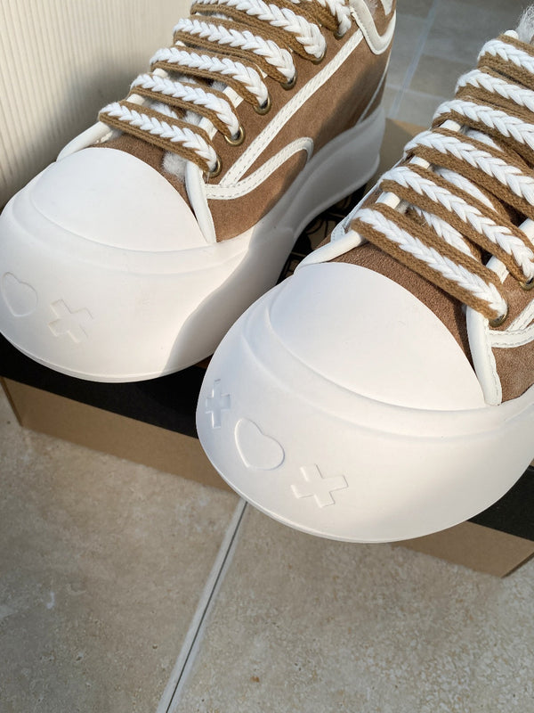 UGG Casual Sports Sneakers Brown White Suede Wool Rubber 512824