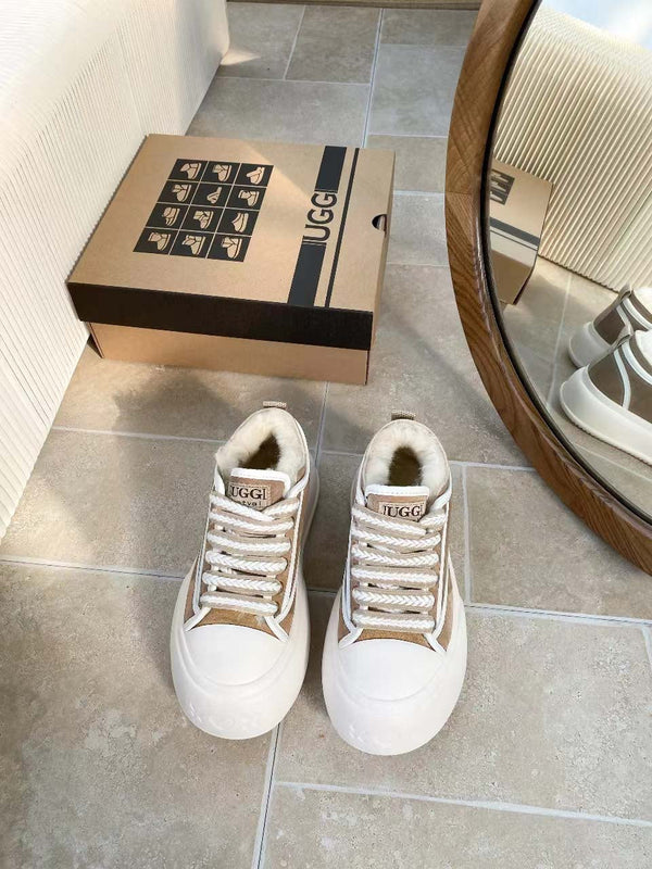 UGG Casual Sports Sneakers Sand White Suede Wool Rubber 512826