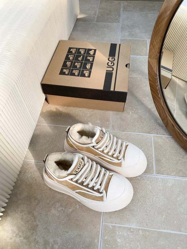 UGG Casual Sports Sneakers Sand White Suede Wool Rubber 512826