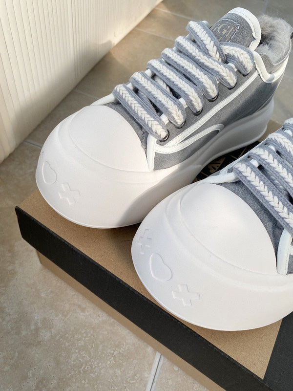 UGG Casual Sports Sneakers Grey White Suede Wool Rubber 512823