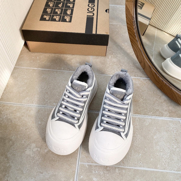 UGG Casual Sports Sneakers Grey White Suede Wool Rubber 512823