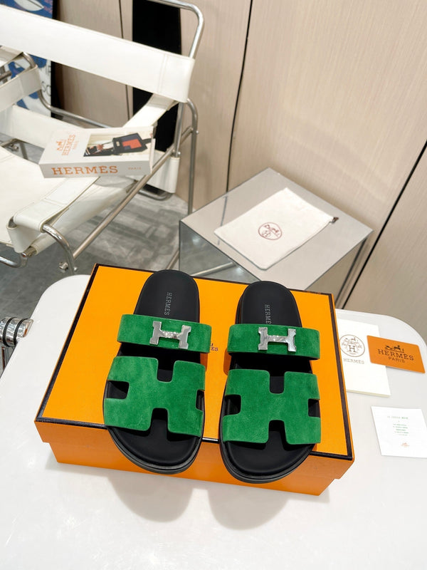 HM CHYPRE SANDAL DARK GREEN WITH H-BUCKLE SUEDE