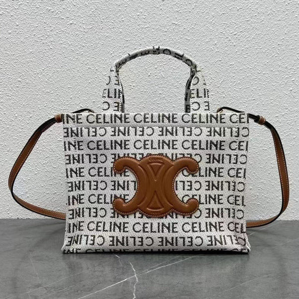 Celine 2026 Sac Triomphe Imprimé 26cm Toile Blanc Marron Noir Cuir de veau 283599