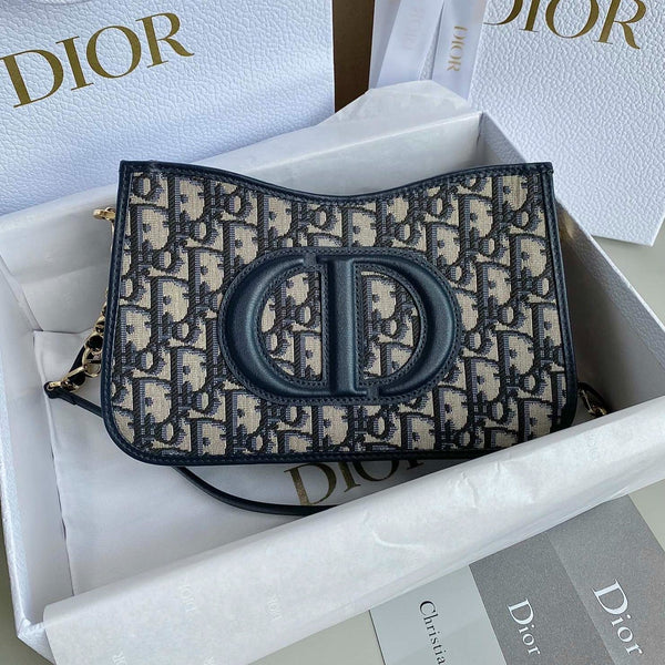 BORSA MINI HOBO 23 IN JACQUARD OBLIQUO BLU