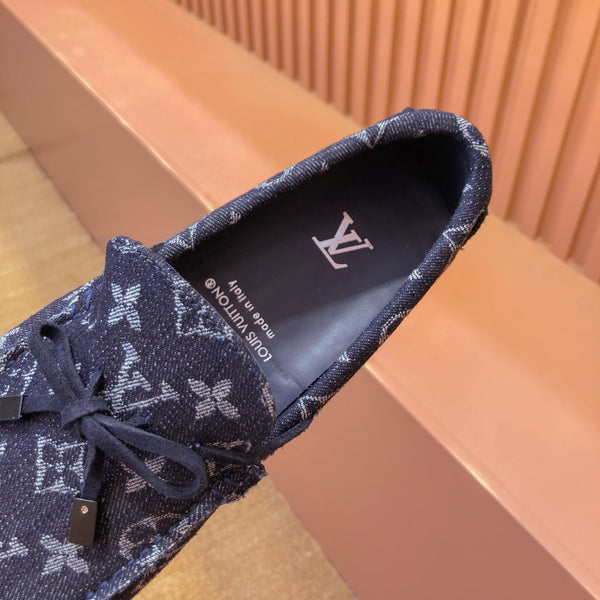 MOCASSINO LV IN DENIM MONOGRAM BLU NOTTE CON FIOCCO