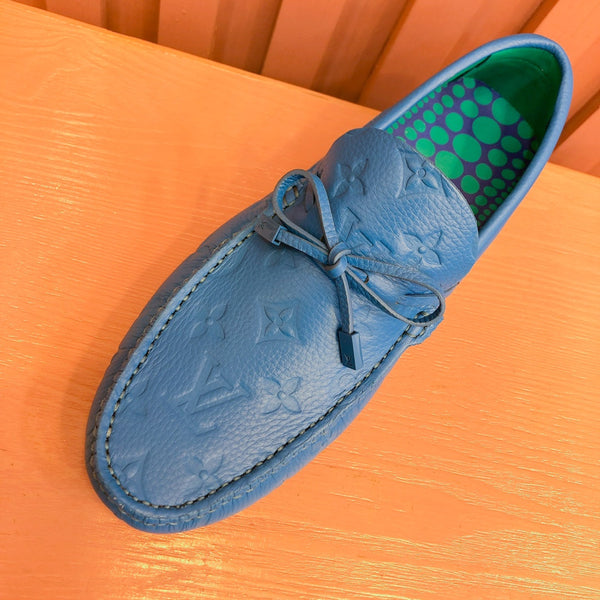 MOCASSINO LV IN PELLE DI VITELLO GOFFRATA BLU COBALTO