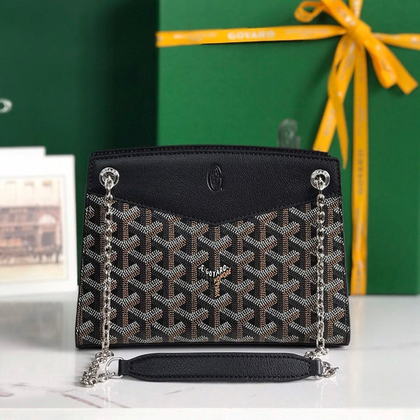 MINI BORSA ROUETTE STRUTTURATA 21 IN TELA GOYARDINE NERA E PELLE DI VITELLO