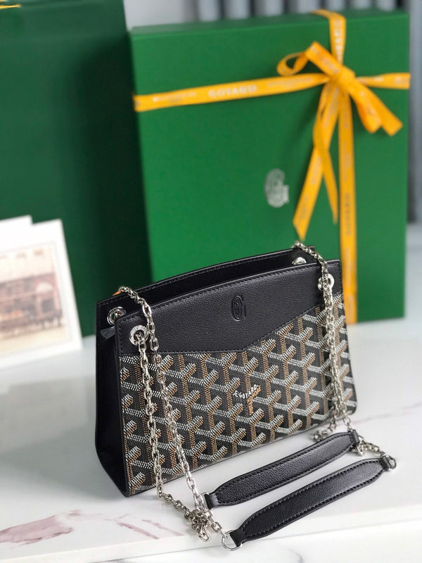MINI BORSA ROUETTE STRUTTURATA 21 IN TELA GOYARDINE NERA E PELLE DI VITELLO
