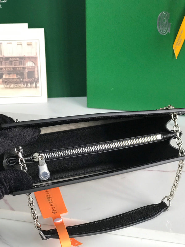 MINI BORSA ROUETTE STRUTTURATA 21 IN TELA GOYARDINE NERA E PELLE DI VITELLO