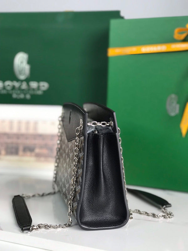 MINI BORSA ROUETTE STRUTTURATA 21 IN TELA GOYARDINE NERA E PELLE DI VITELLO