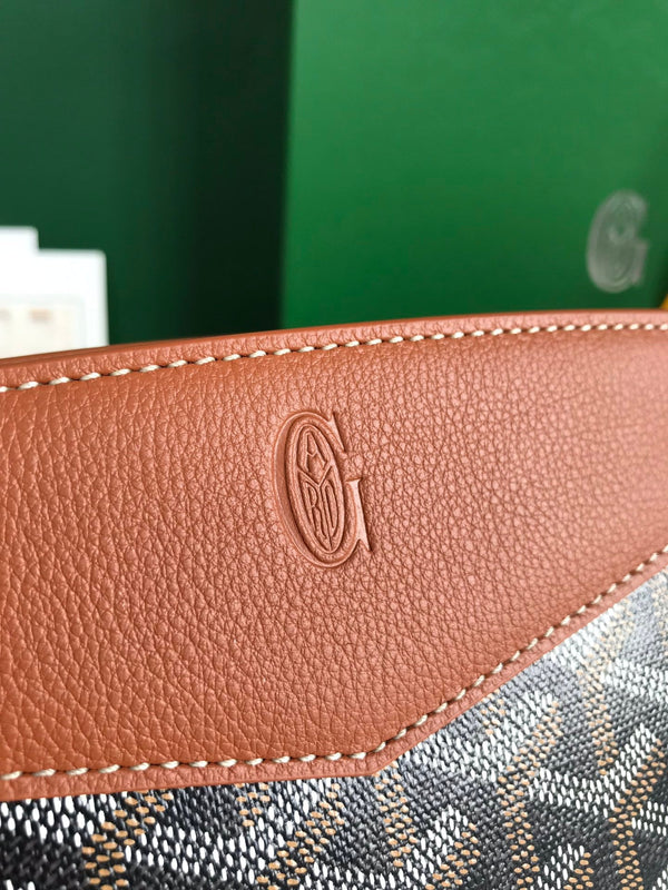 MINI BORSA ROUETTE STRUTTURATA 21 IN TELA GOYARDINE NERA E PELLE DI VITELLO CUOIO
