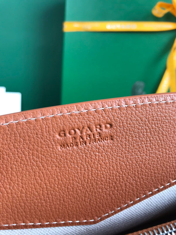 MINI BORSA ROUETTE STRUTTURATA 21 IN TELA GOYARDINE NERA E PELLE DI VITELLO CUOIO