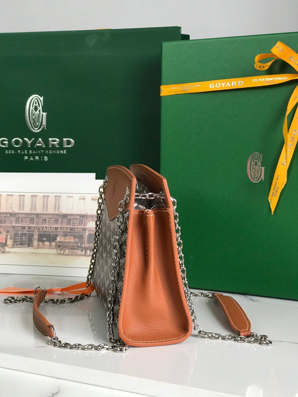 MINI BORSA ROUETTE STRUTTURATA 21 IN TELA GOYARDINE NERA E PELLE DI VITELLO CUOIO