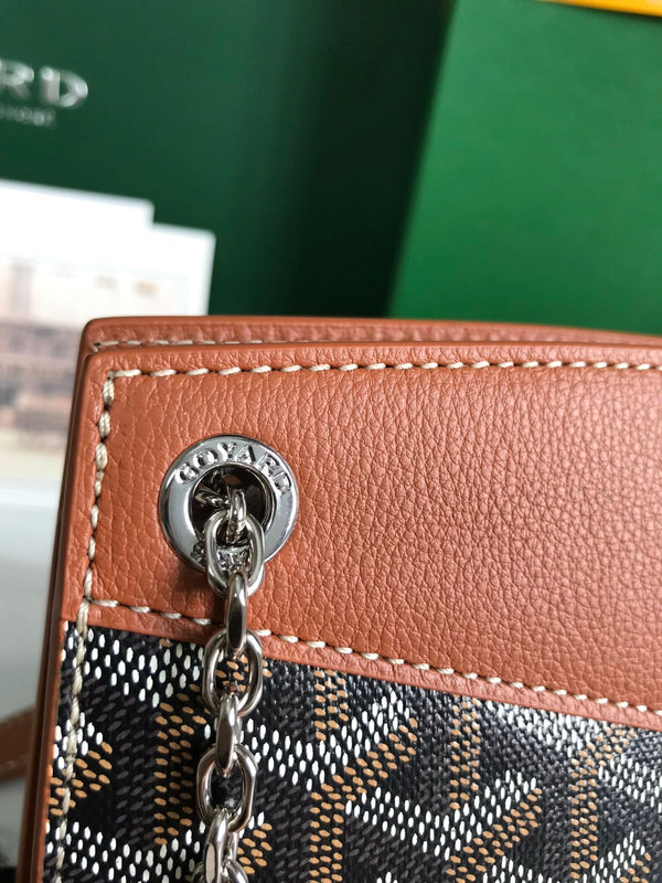 MINI BORSA ROUETTE STRUTTURATA 21 IN TELA GOYARDINE NERA E PELLE DI VITELLO CUOIO