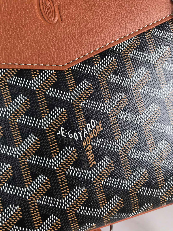 MINI BORSA ROUETTE STRUTTURATA 21 IN TELA GOYARDINE NERA E PELLE DI VITELLO CUOIO