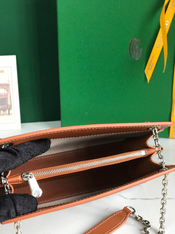 MINI BORSA ROUETTE STRUTTURATA 21 IN TELA GOYARDINE NERA E PELLE DI VITELLO CUOIO