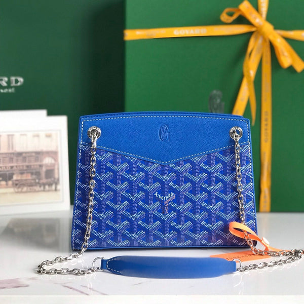 MINI BORSA ROUETTE STRUTTURATA 21 IN TELA GOYARDINE BLU ZAFFIRO E PELLE DI VITELLO