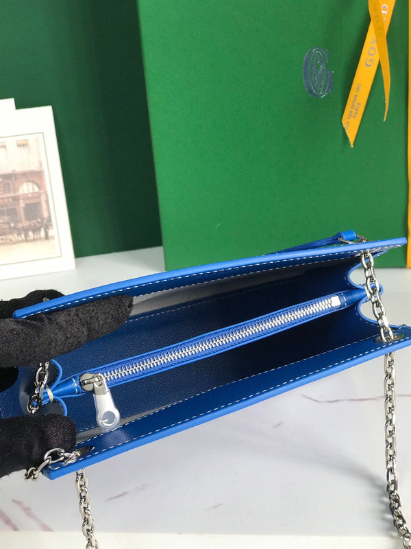 MINI BORSA ROUETTE STRUTTURATA 21 IN TELA GOYARDINE BLU ZAFFIRO E PELLE DI VITELLO