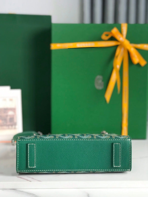 MINI BORSA ROUETTE STRUTTURATA 21 IN TELA GOYARDINE VERDE E PELLE DI VITELLO