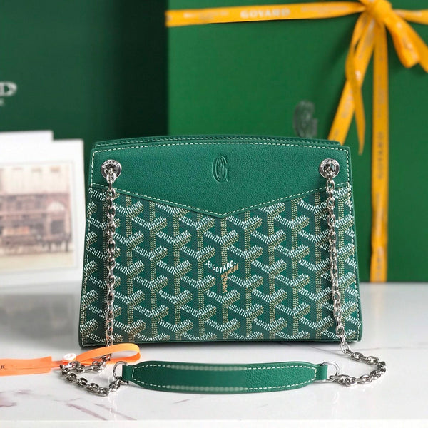 MINI BORSA ROUETTE STRUTTURATA 21 IN TELA GOYARDINE VERDE E PELLE DI VITELLO