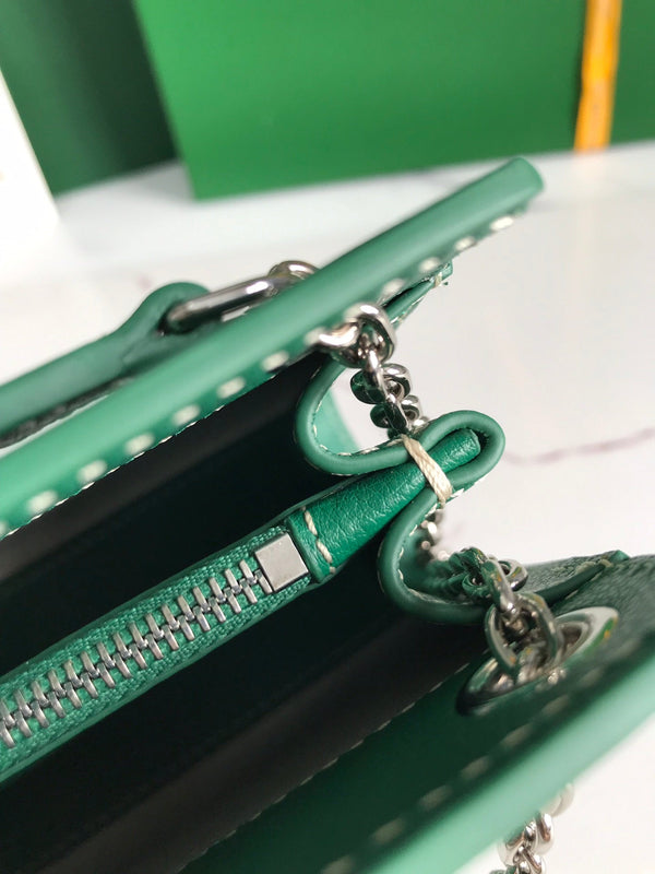 MINI BORSA ROUETTE STRUTTURATA 21 IN TELA GOYARDINE VERDE E PELLE DI VITELLO