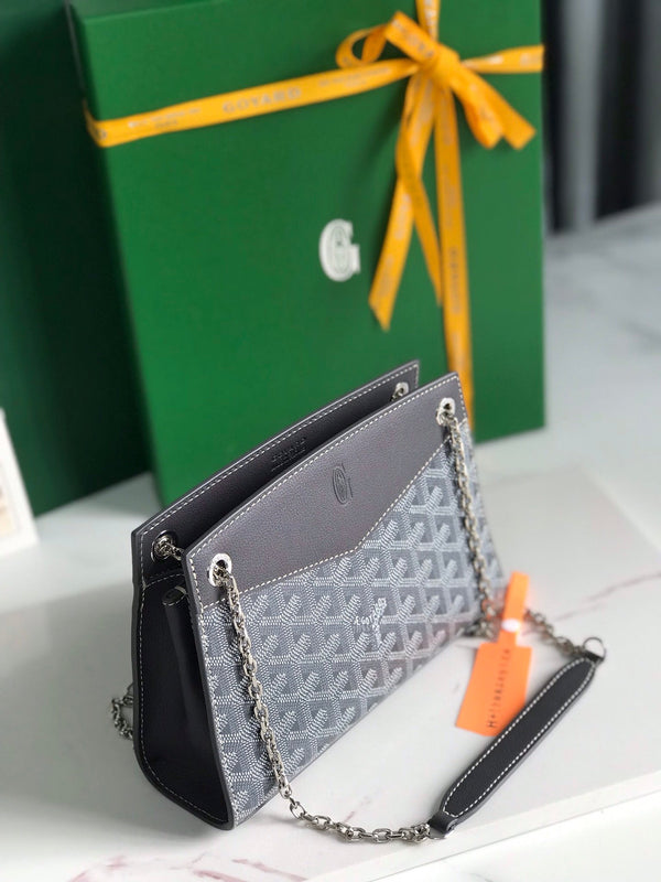 BORSA MINI ROUETTE STRUCTURÉ 21 IN TELA GOYARDINE GRIGIA NERA E PELLE DI VITELLO