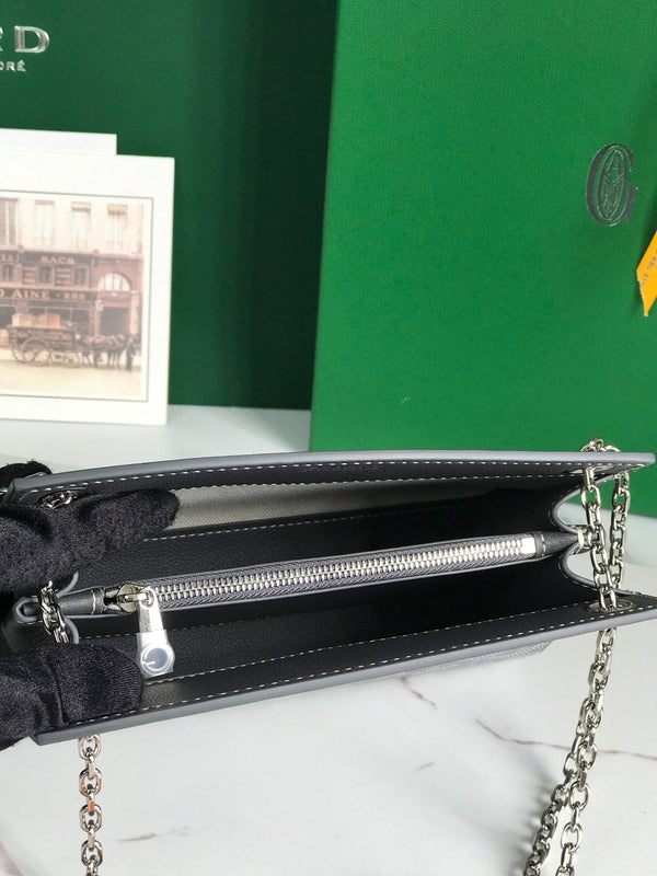 BORSA MINI ROUETTE STRUCTURÉ 21 IN TELA GOYARDINE GRIGIA NERA E PELLE DI VITELLO