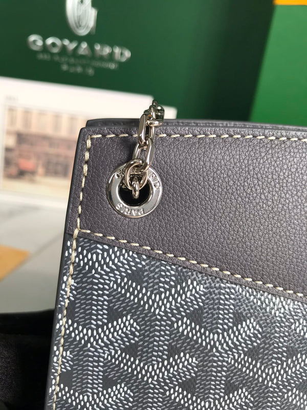 BORSA MINI ROUETTE STRUCTURÉ 21 IN TELA GOYARDINE GRIGIA NERA E PELLE DI VITELLO