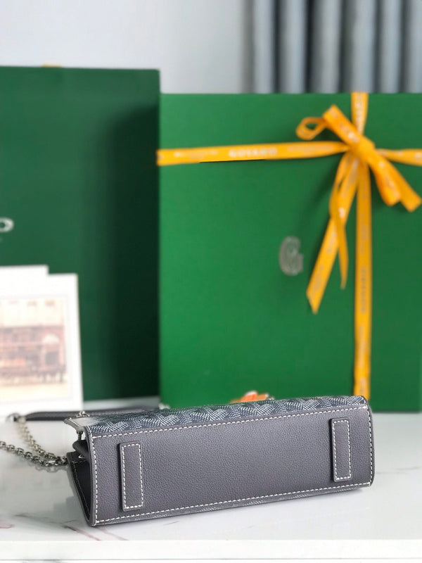 BORSA MINI ROUETTE STRUCTURÉ 21 IN TELA GOYARDINE GRIGIA NERA E PELLE DI VITELLO
