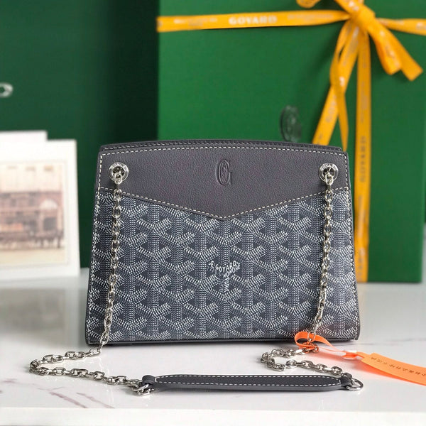 BORSA MINI ROUETTE STRUCTURÉ 21 IN TELA GOYARDINE GRIGIA NERA E PELLE DI VITELLO