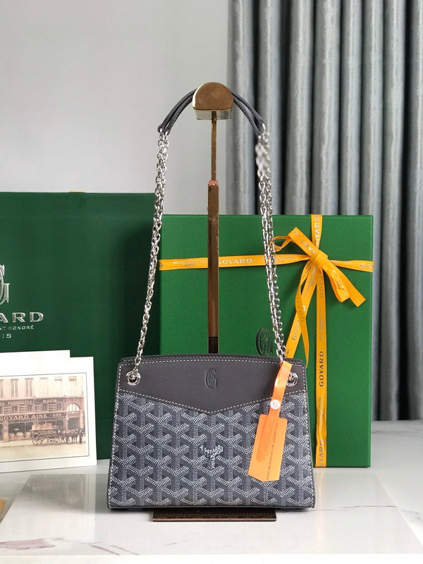 BORSA MINI ROUETTE STRUCTURÉ 21 IN TELA GOYARDINE GRIGIA NERA E PELLE DI VITELLO